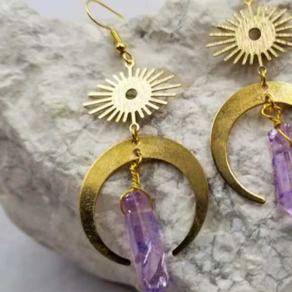 Celestial Sun and Moon Crystal Dangle Earrings - Picture 3 of 3